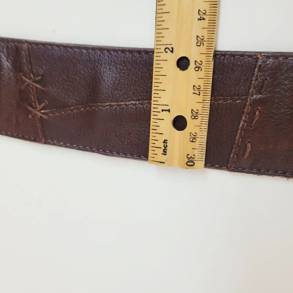 J. Jill Brown Genuine Leather Patchwork Belt Medium Rustic Boho Wide